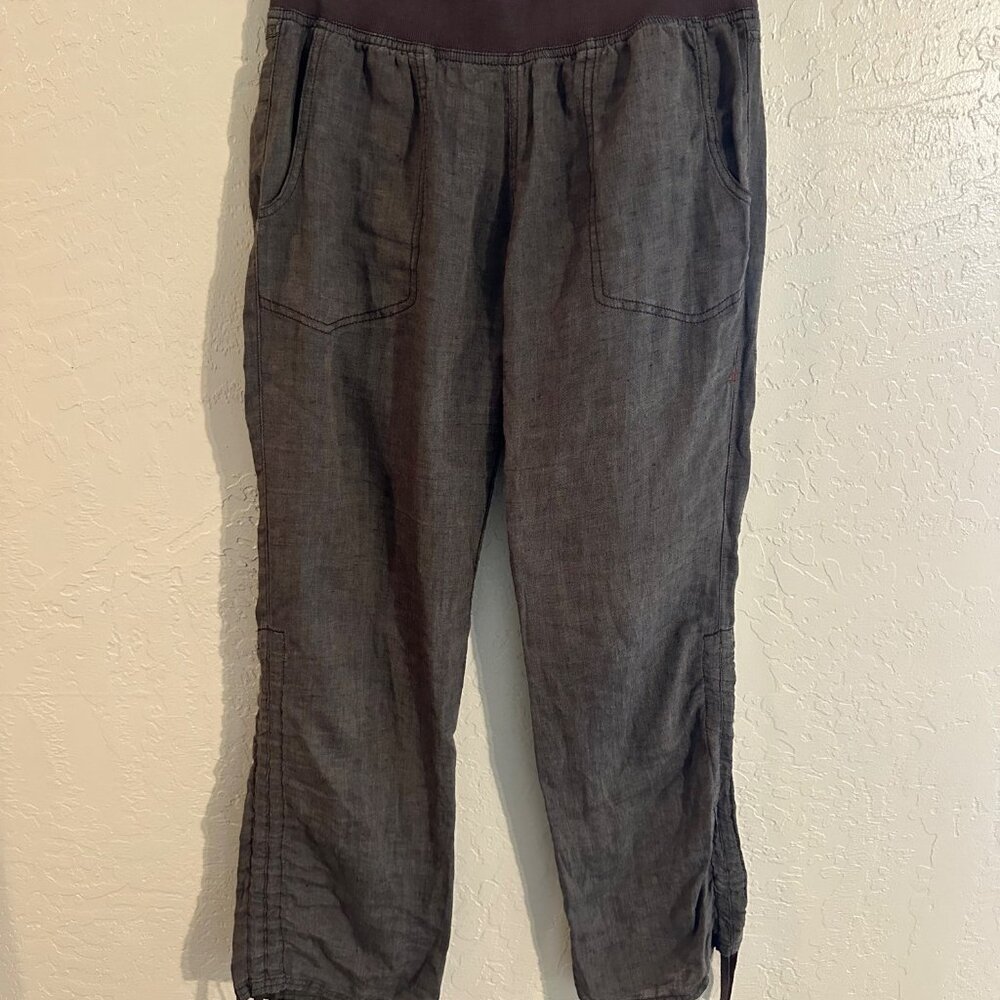Toad & Co. 100% Linen “Lina” Brown Hippie Style Drawstring Heathered Cinch Pants - Picture 2 of 12